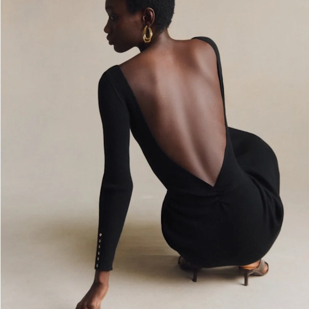 Sézane Black Ribbed Backless Long Sleeve Dress - Picture 4 of 4